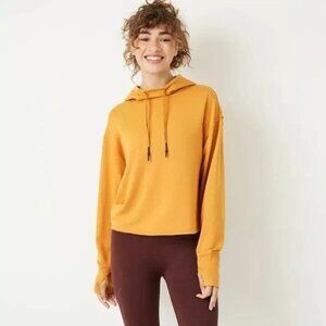 JoyLab Mustard Yellow Cropped Hoodie With Thumbholes - Womens Size S fall warm